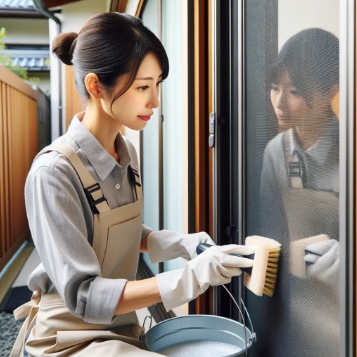 窓のグレイジングの油汚れ掃除