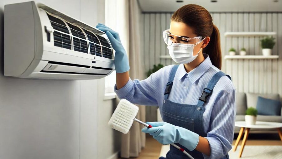 社員のエアコンクリーニング