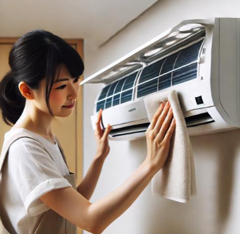 エアコンクリーニングを実施するスタッフ